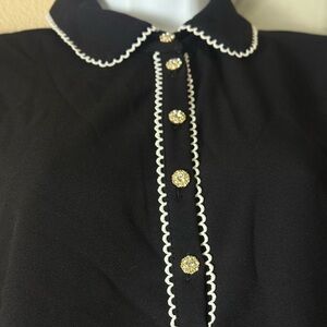 CeCe Black Long Sleeve Dress Size Medium White Trim dazzling Button Front